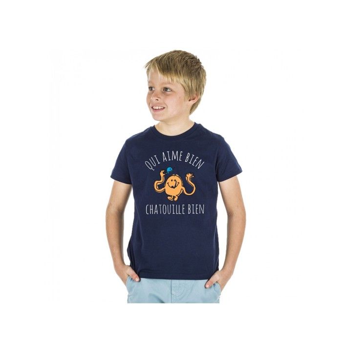 MANI TEXTILE Monsieur Madame - T-shirt enfant garçon  qui aime bien chatouille bien  Bleu 10A