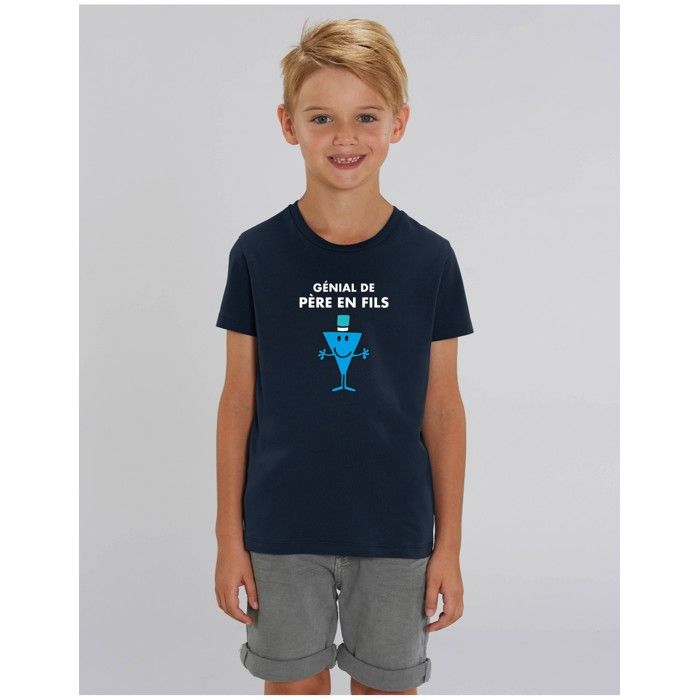 MANI TEXTILE T-shirt Garçon - Monsieur Madame - Genial De Pere En Fils - 100% Coton Bio - Manches Courtes - 10 ans