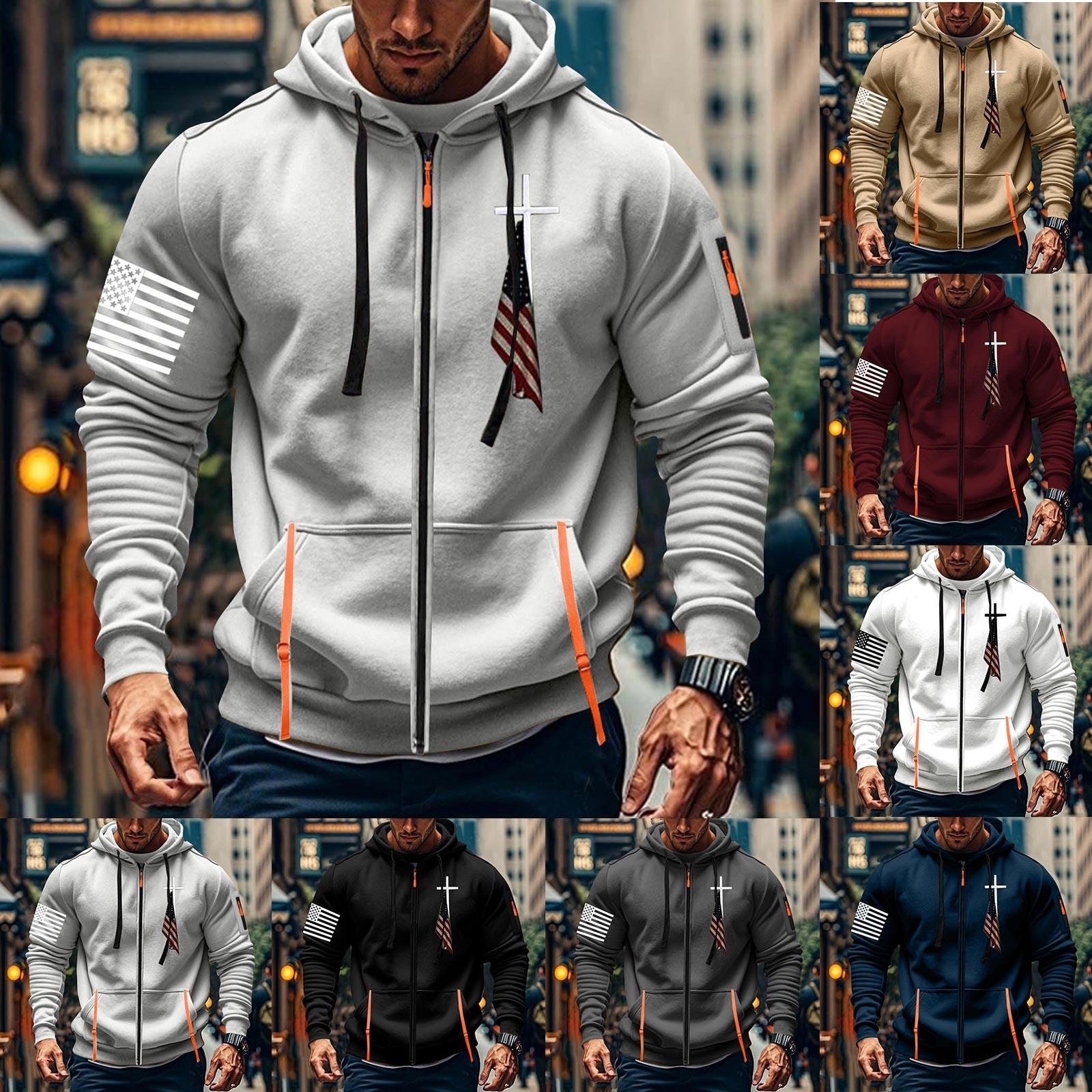 Wahaha123 Heren Sport Casual Hoodie Hoodie Cardigan Rits Multi-pocket Hoodie Jas M wit
