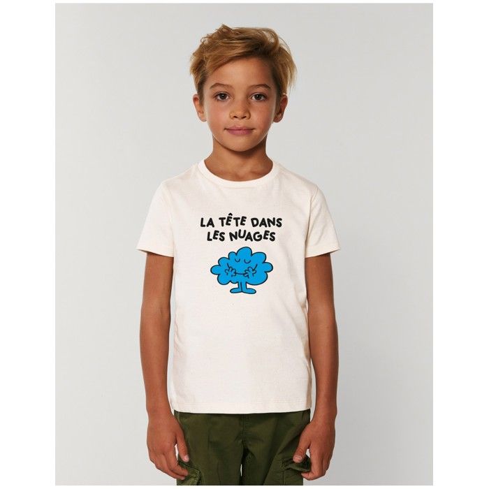 MANI TEXTILE T-shirt Garçon - Monsieur Madame - La Tête Dans Les Nuages 2 - 100% Coton Bio - Manches Courtes - Col Arrondi