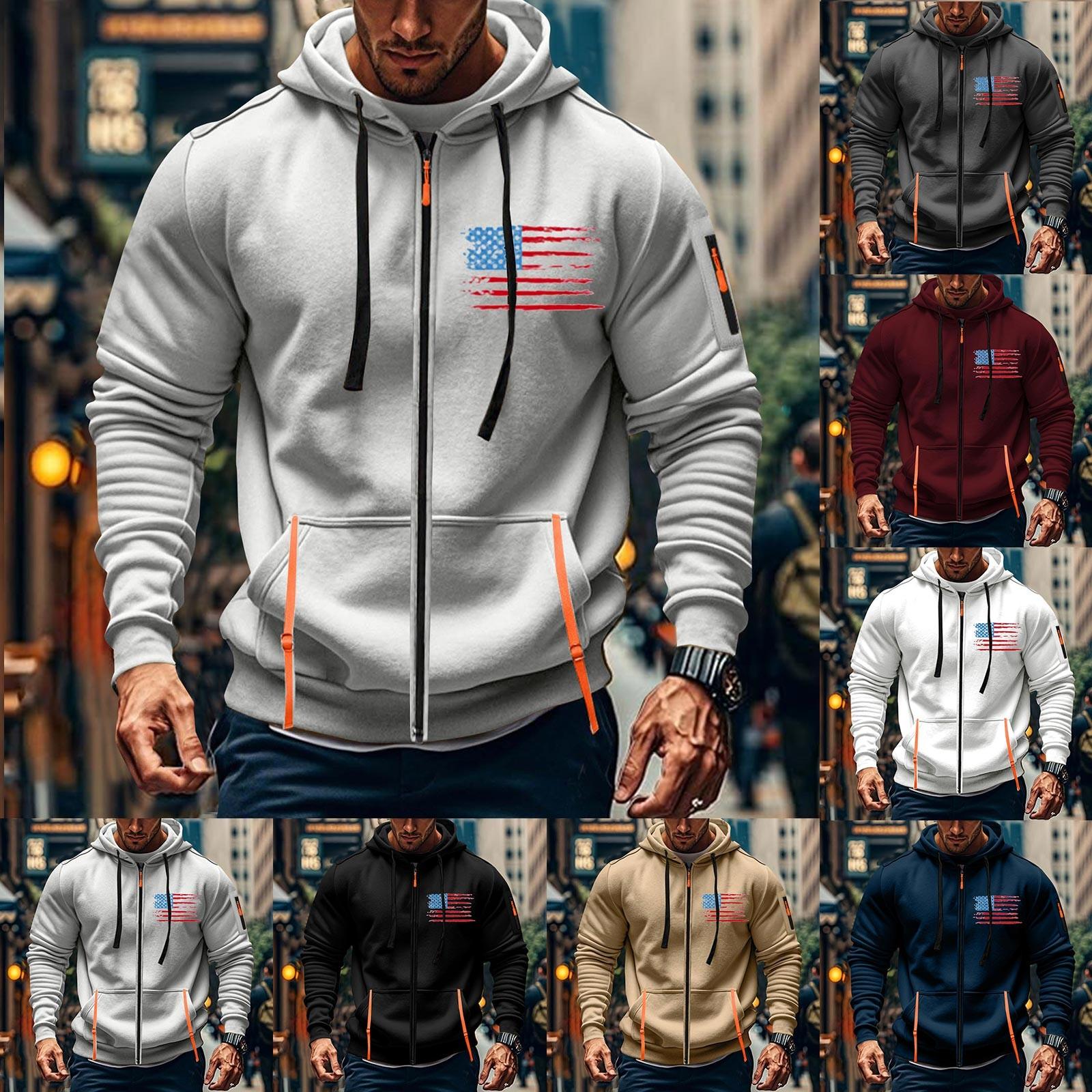 Wahaha123 Heren Sport Casual Hoodie Hoodie Cardigan Rits Multi-pocket Hoodie Jas XL Vloot