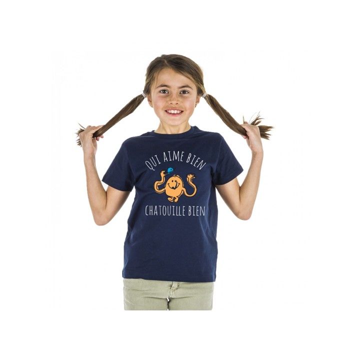 MANI TEXTILE Monsieur Madame - T-shirt enfant fille  qui aime bien chatouille bien  Bleu 6A