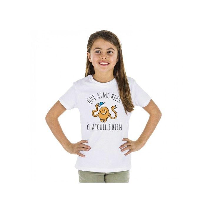 MANI TEXTILE Monsieur Madame - T-shirt enfant fille  Qui aime bien chatouille bien  Blanc 12A