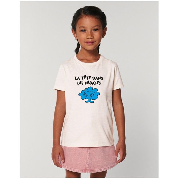 MANI TEXTILE T-shirt Fille - Monsieur Madame - La Tête Dans Les Nuages 2 - 100% Coton Bio - Manches Courtes - Col Arrondi