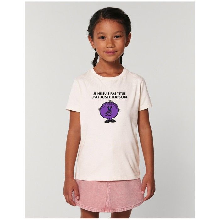 MANI TEXTILE T-shirt Fille - Monsieur Madame - Je Ne Suis Pas Têtue - 100% Coton Bio - Manches Courtes - 10 ans