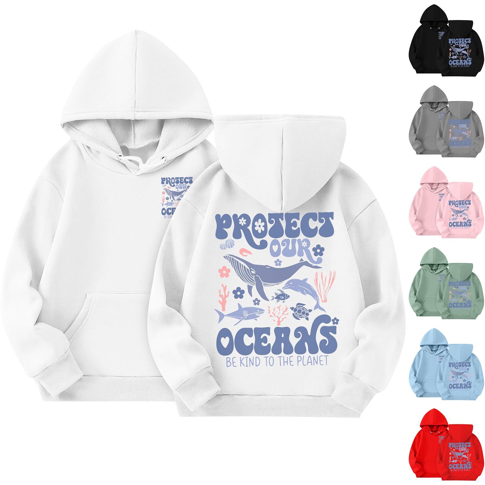 Sinking fish Kinderen Hoodies Losse Bedrukte Capuchon Sport Shirt Modieus Sport Shirt 160 wit