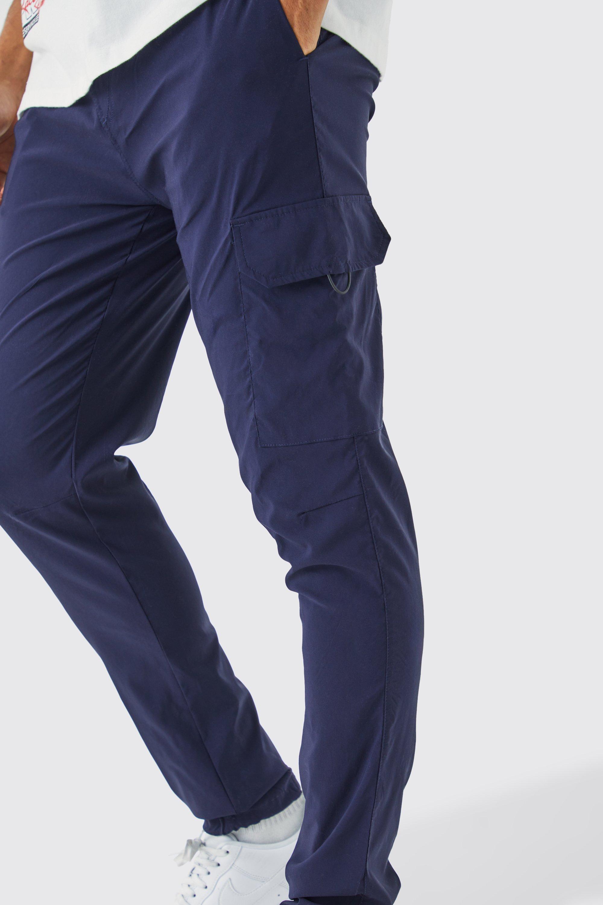 Boohoo Dunne Elastische Stretch Skinny Fit Cargo Broek, Navy