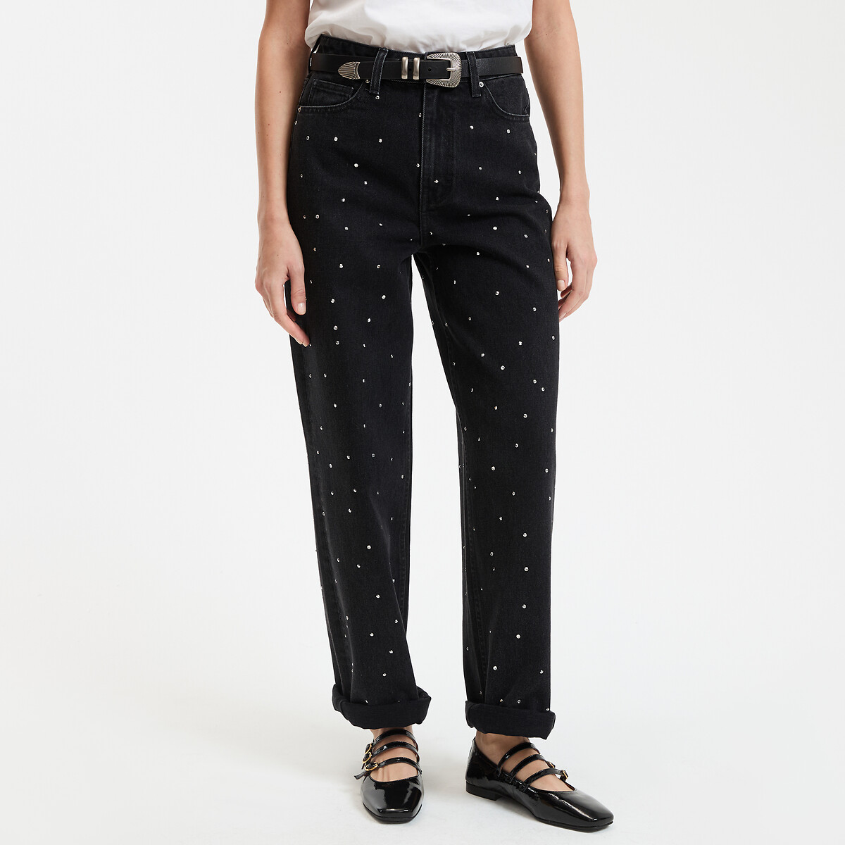 LA REDOUTE COLLECTIONS Jeans met wijde pijpen en hoge taille met strass-steentjes