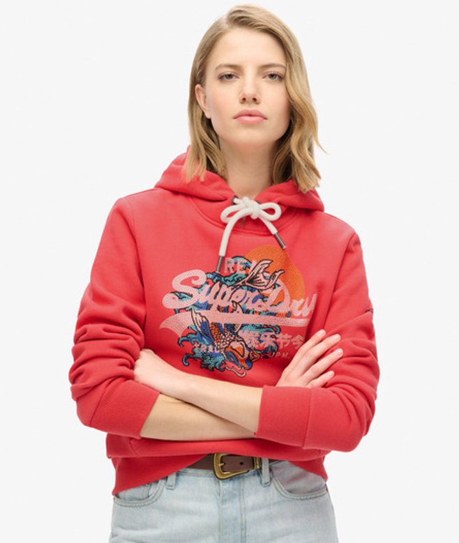 Superdry Tokyo Hoodie met Vintage Logo en Grafische Print Red