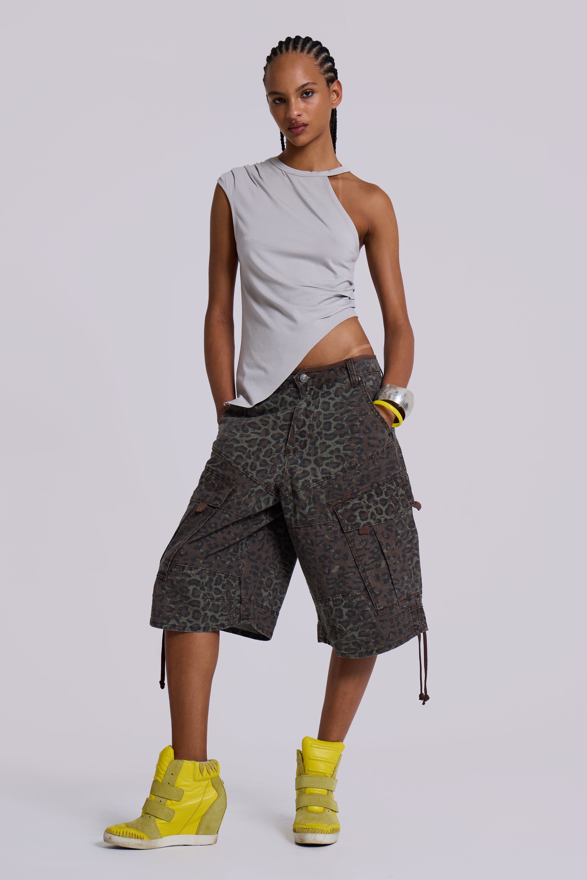 Jaded London Charcoal Leopard Cadet Baggy Shorts