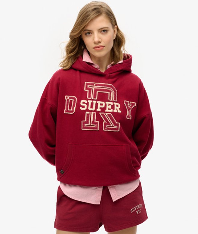 Superdry Athletic Essentials Hoodie met Applicatie en Losse Pasvorm Red