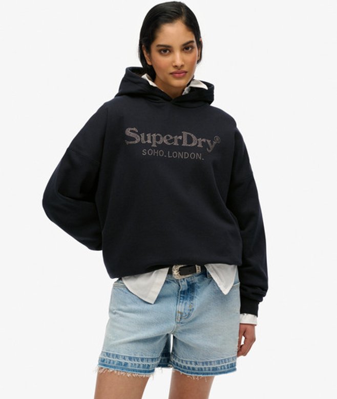 Superdry Venue Metallic Hoodie met Relaxte Pasvorm Black