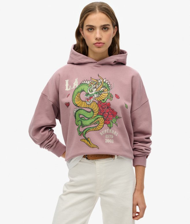 Superdry Neo Trad Tattoo Hoodie met Relaxte Pasvorm Purple