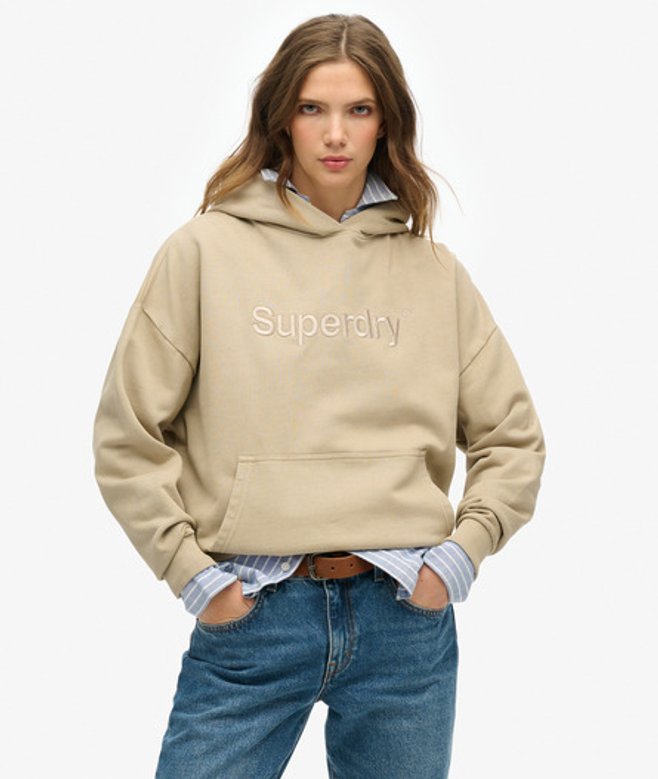 Superdry Hoodie met Oversized Pasvorm en Geborduurd Core Logo Grey