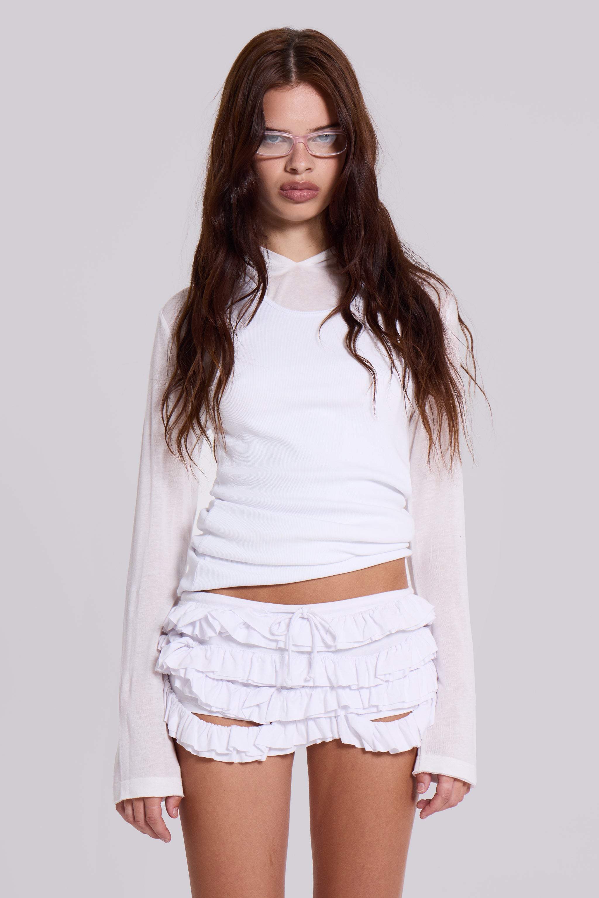 Jaded London Mya Ruffle Mini Shorts in White