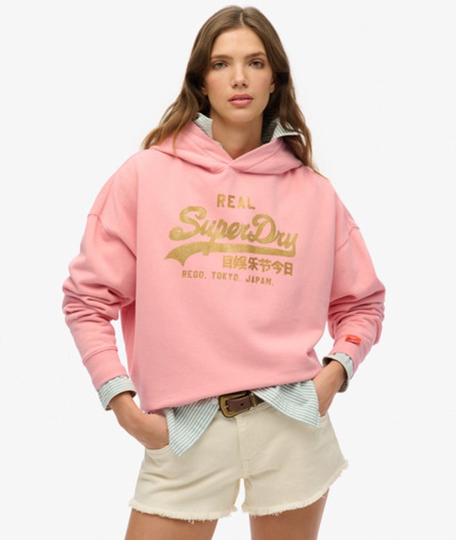 Superdry Vintage Logo Rhinestone Hoodie Orange