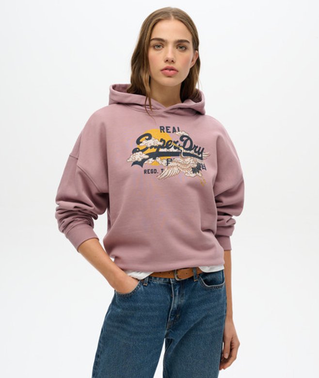 Superdry Tokyo Hoodie met Vintage Logo en Relaxte Pasvorm Purple
