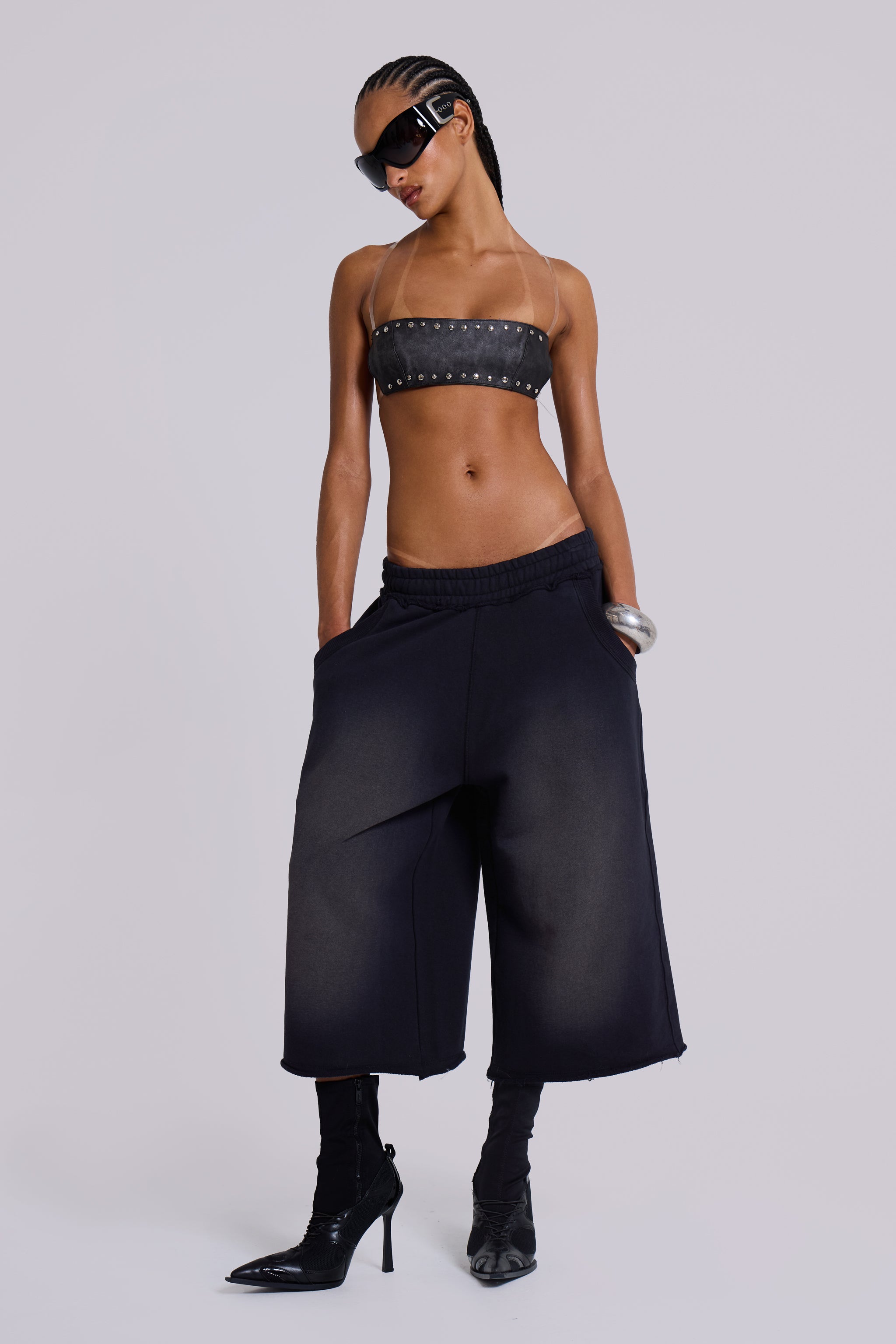 Jaded London Monster 3/4 Washed Black Shorts