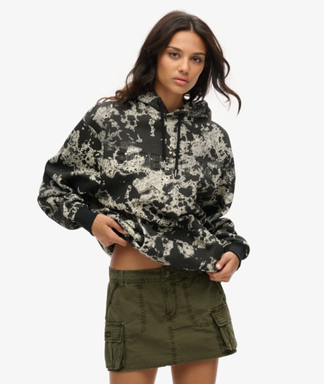 Superdry Oversized Utility Camo Hoodie met Logo Zwart