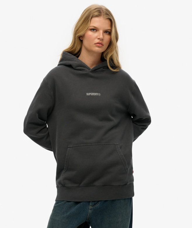 Superdry Oversized Hoodie met Micrologo Dark Grey