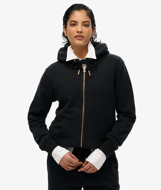 Superdry Essential Logo Hoodie met Rits Black