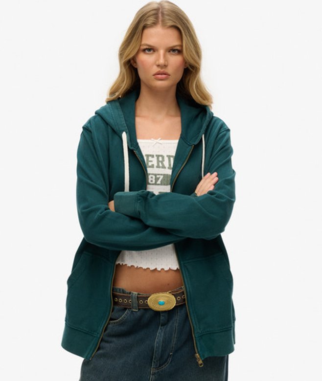Superdry Oversized Classic Essential Hoodie met Rits Green