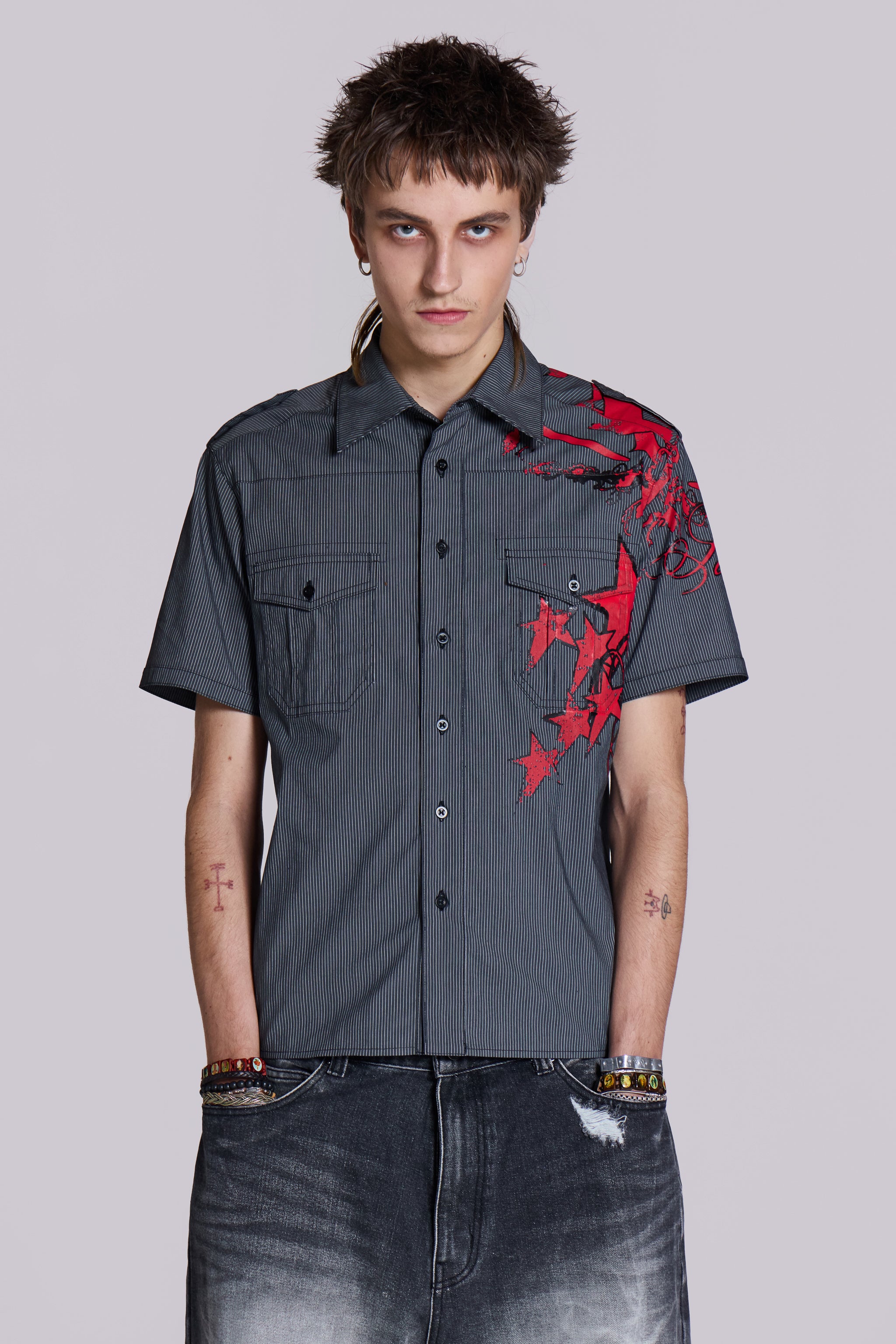 Jaded Man Script Pinstripe Shirt
