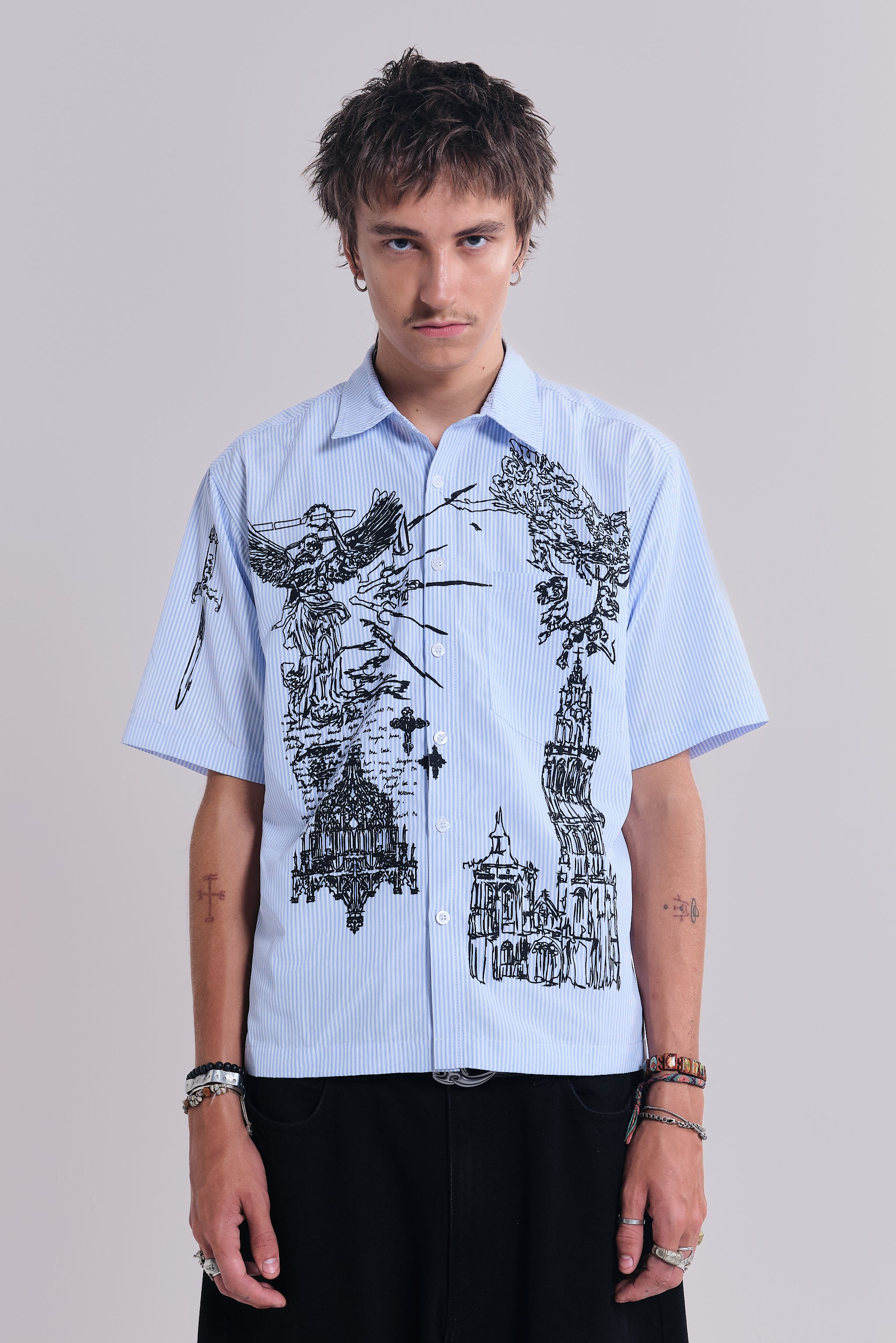 Jaded Man Sketch Pinstripe Shirt