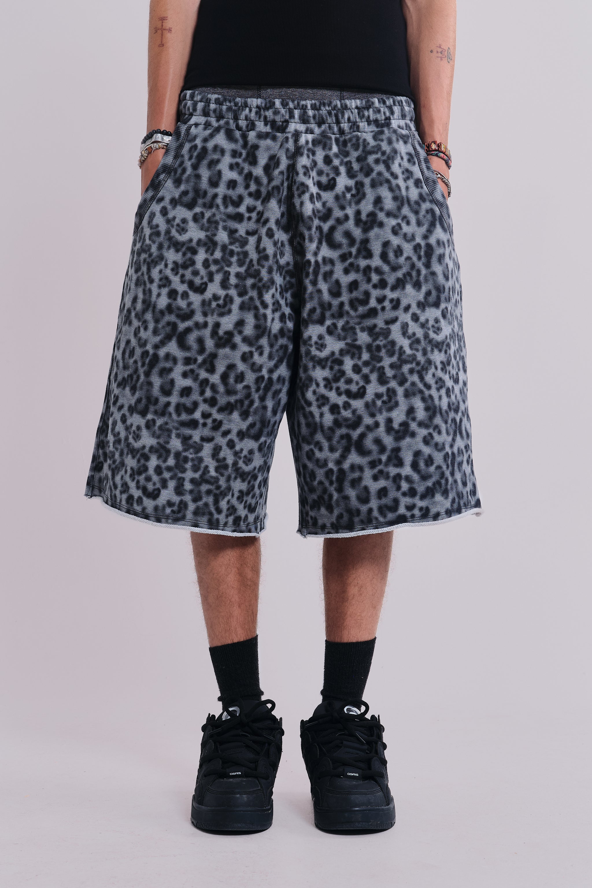 Jaded Man Airbrush Grey Leopard Monster Shorts