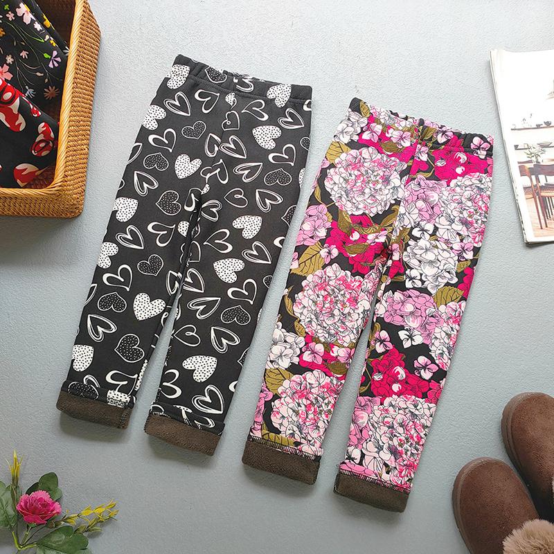 Jykx Kinderbroek herfst en winter cartoon bedrukte lange broek met toegevoegde fluweel en verdikte veelzijdige leggings 150 asgrijze kleur