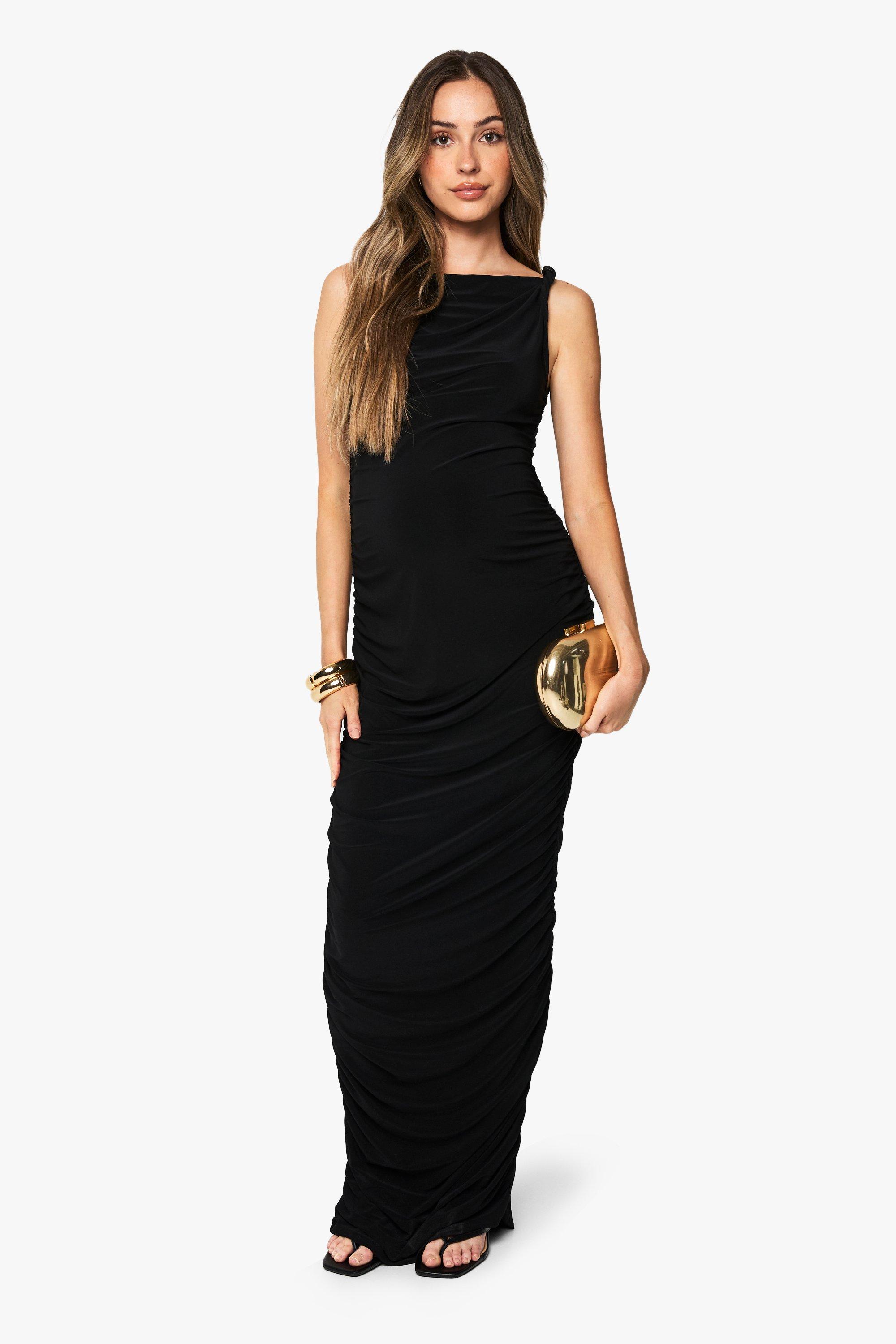 Boohoo Maternity Twist Detail Ruched Maxi Dress, Black