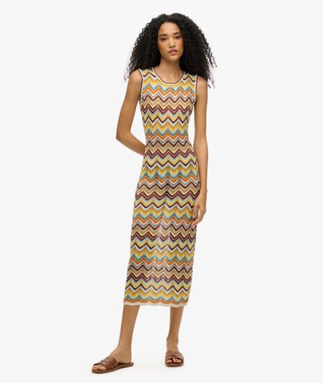 Superdry Gebreide Midi-jurk met Zigzagmotief Green