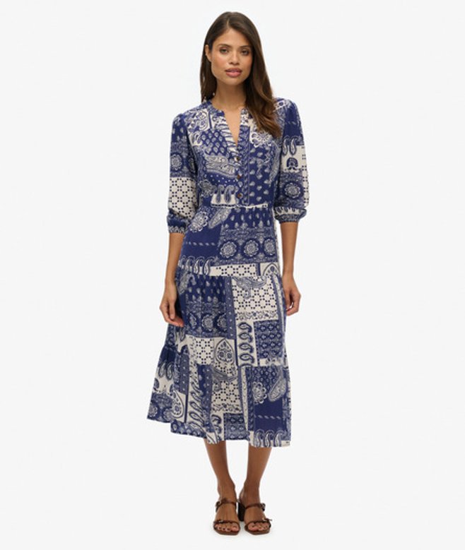 Superdry Geweven Midi-jurk in Laagjes Blauw