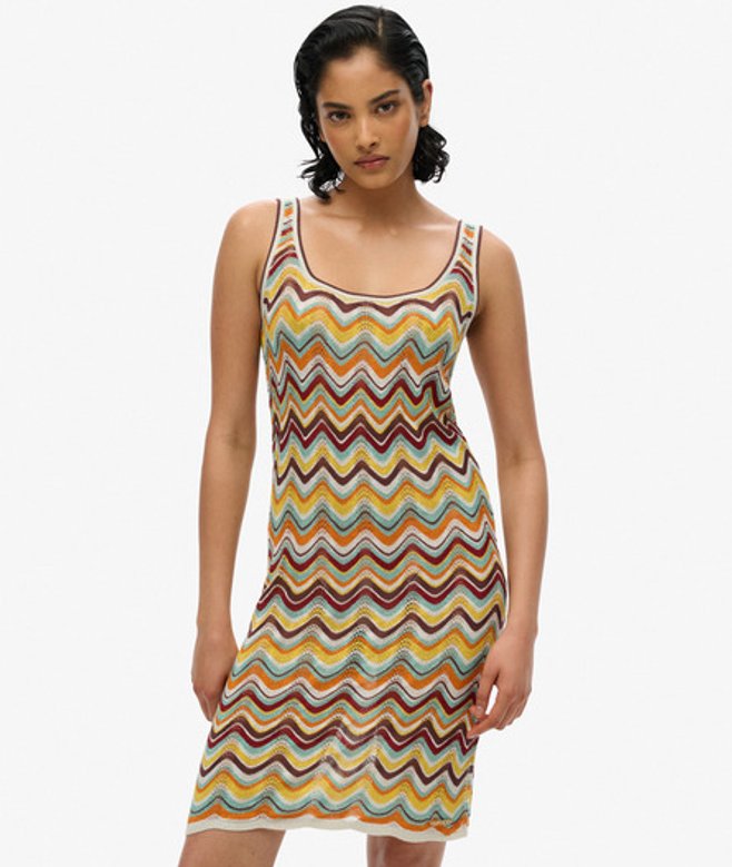 Superdry Gebreide Mini-jurk met Zigzagmotief Green
