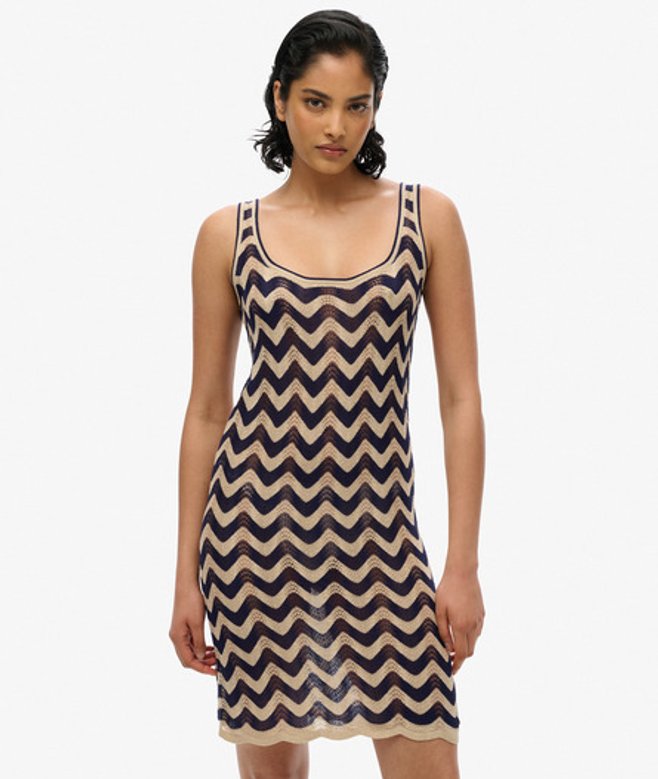 Superdry Gebreide Mini-jurk met Zigzagmotief Blauw