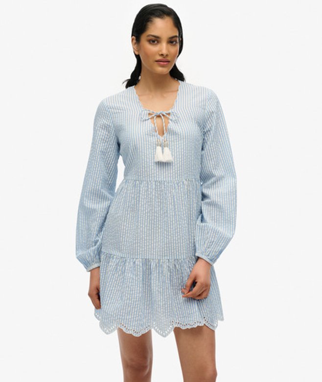 Superdry Gelaagde Mini-jurk van Broderiekant Light Blue