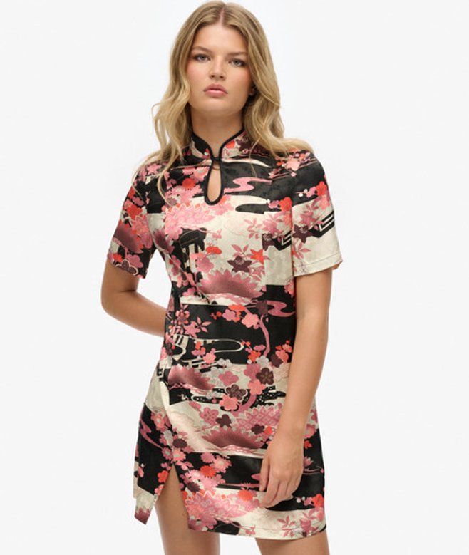 Superdry Mini-jurk van Jacquard met Mandarijnkraag Pink