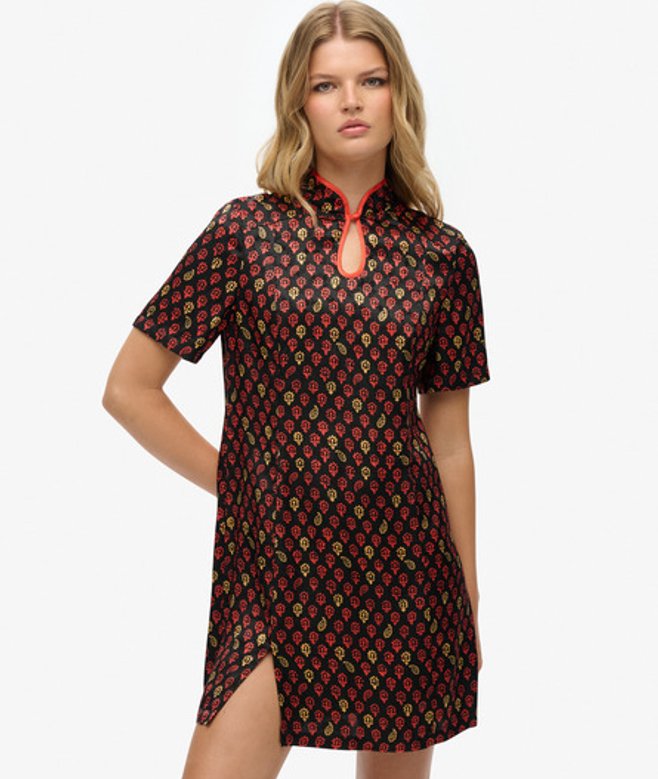 Superdry Mini-jurk van Jacquard met Mandarijnkraag Black