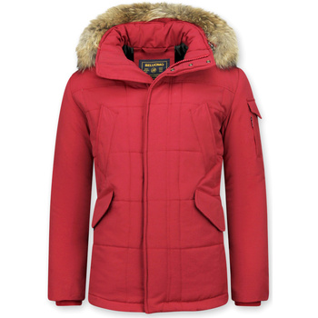 Beluomo Parka Jas  Rode Winterjas Grote Bontkraag