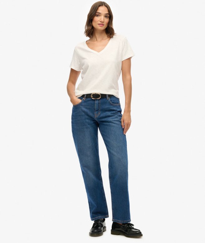 Superdry Rechte Jeans van Biologisch Katoen met Halfhoge Taille Blue
