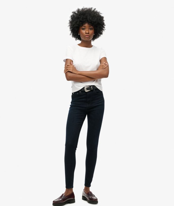 Superdry Skinny Jeans met Hoge Taille van Biologisch Katoen Zwart