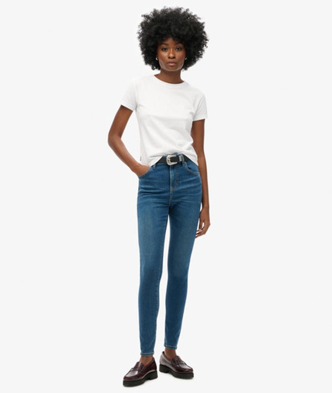 Superdry Skinny Jeans met Hoge Taille van Biologisch Katoen Donkerblauw