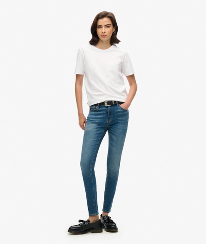 Superdry Vintage Skinny Jeans van Biologisch Katoen met Middelhoge Taille Donkerblauw