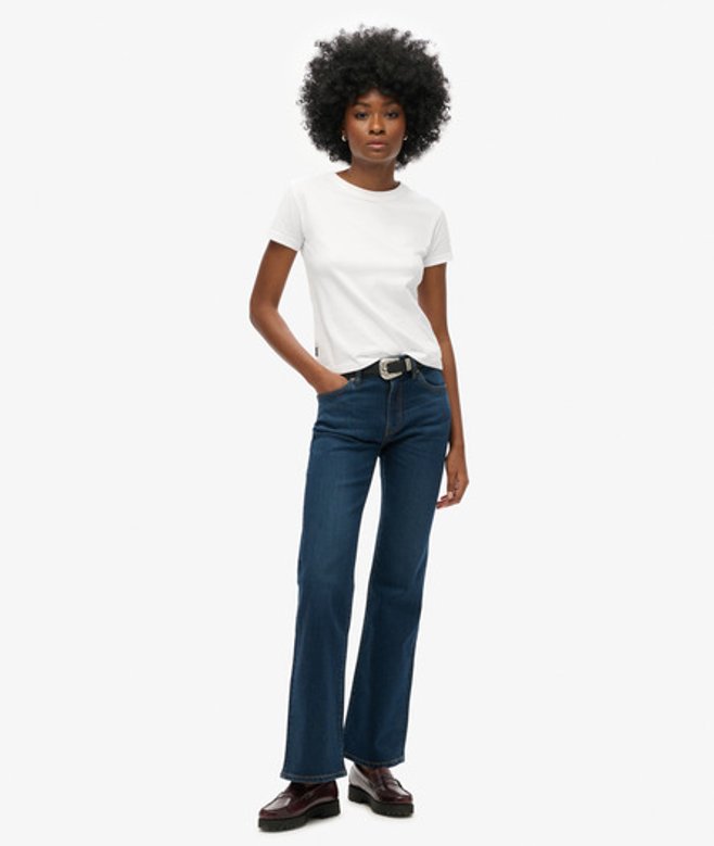 Superdry Slimfit Jeans met Middelhoge Taille en Wijduitlopende Pijpen Donkerblauw