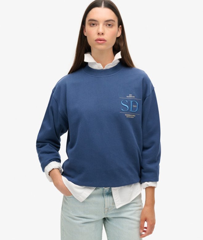 Superdry Luxe Metallic Sweatshirt met Losse Pasvorm Dark Blue
