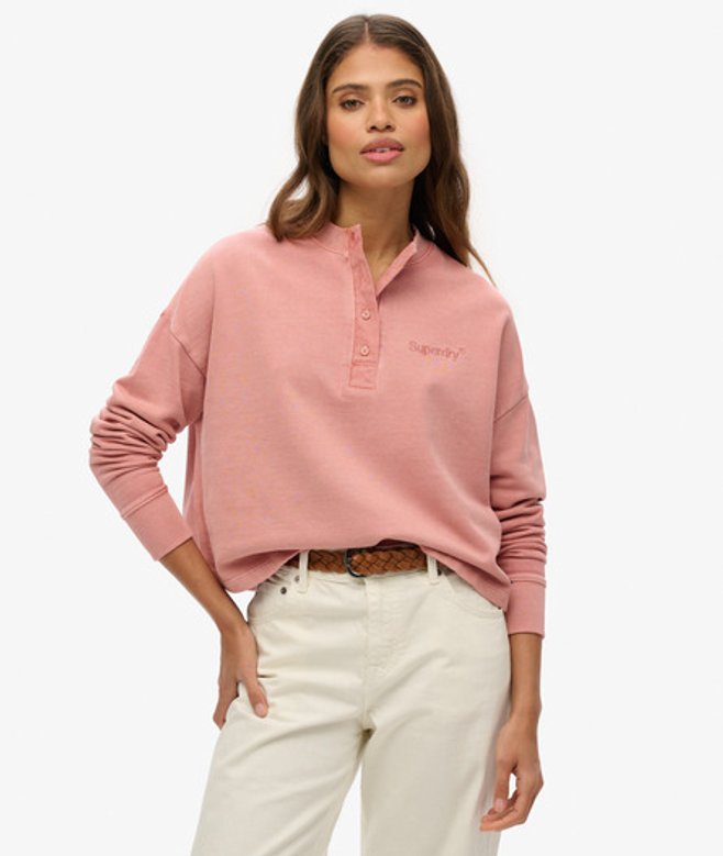 Superdry Geborduurd Core-logo Sweatshirt met Ronde Hals en Knoopsluiting Pink