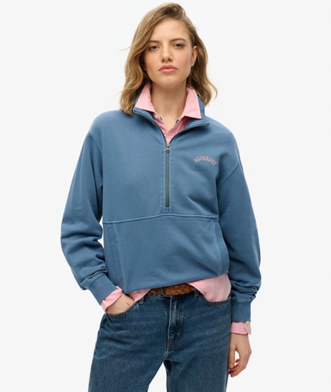 Superdry Essential Logo Sweatshirt met Halve Rits Blue