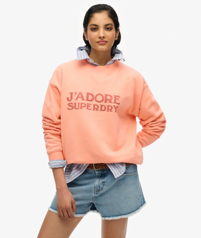 Superdry Luxe Sportsweatshirt met Ronde Hals en Losse Pasvorm Cream