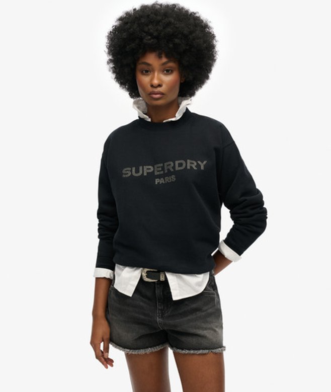 Superdry Luxe Sportsweatshirt met Ronde Hals en Losse Pasvorm Black