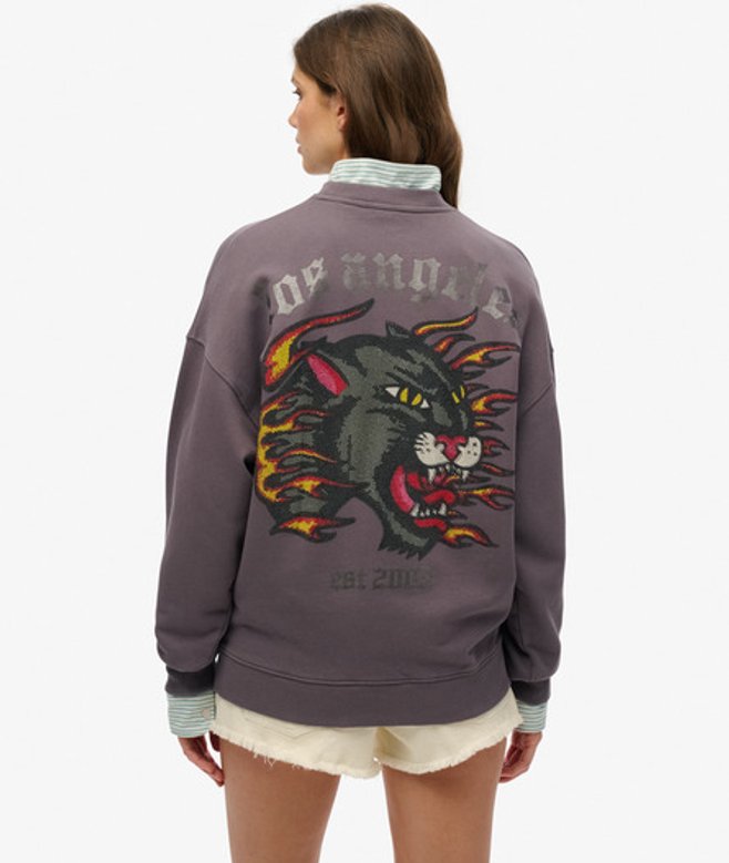 Superdry Old School Tattoo Oversized Sweatshirt met Ronde Hals Grey